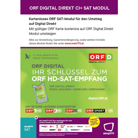 SONDERAKTION: ORF DIGITAL DIREKT Modul für den Umstieg von der ORF Karte auf den neuesten kartenlosen Entschlüsselungs-Standard des ORF